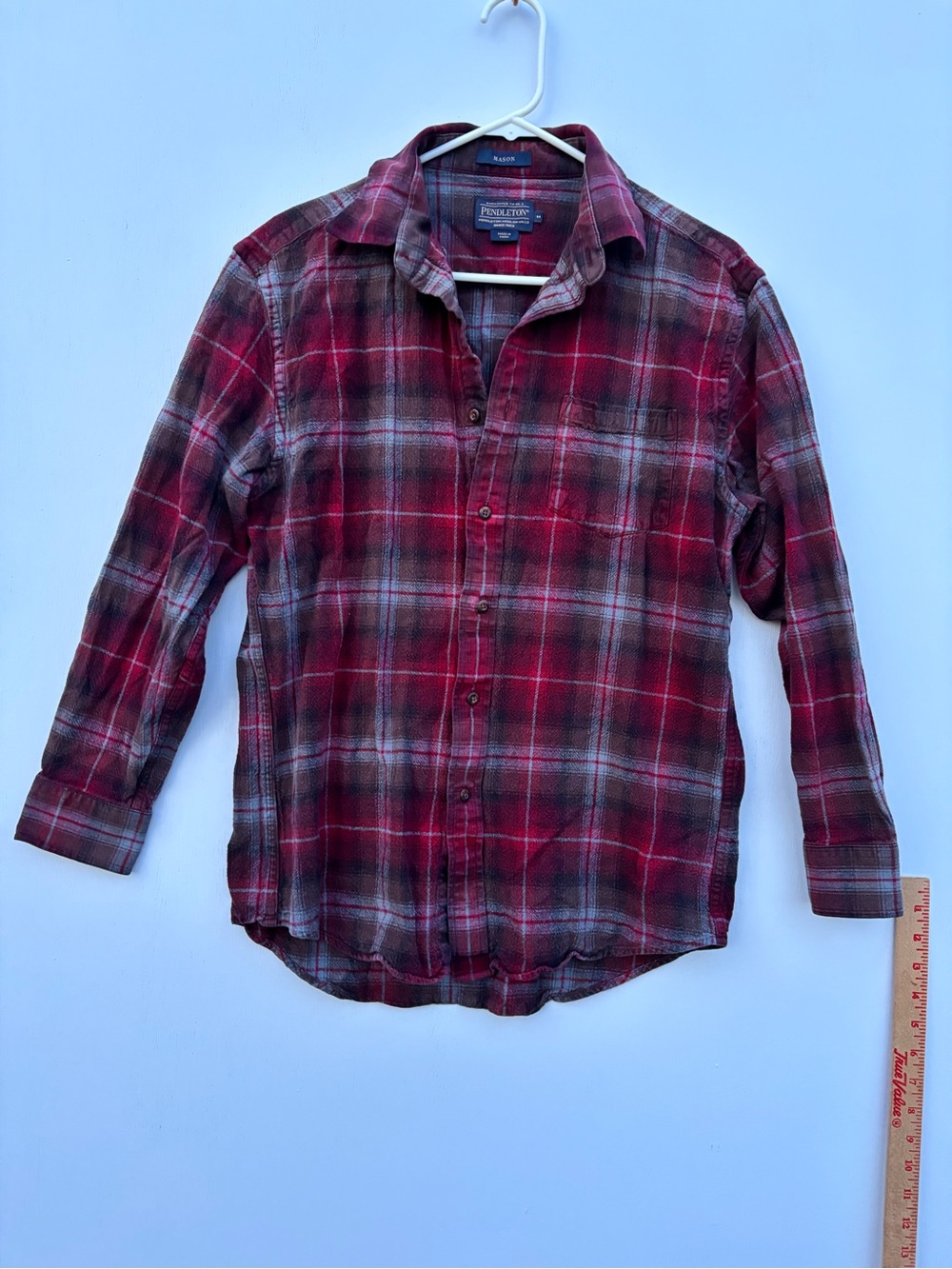 Pendleton Plaid Flannel Shirt Red Wool Blend Button Up Medium
